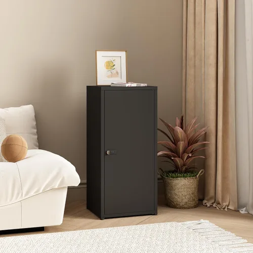 Miniatura 2 de MIOCASA Metal Storage Cabinet with Lock, 3 Adjustable Shelves Single Door Steel Locker for Home, Office & Garage (Black)
