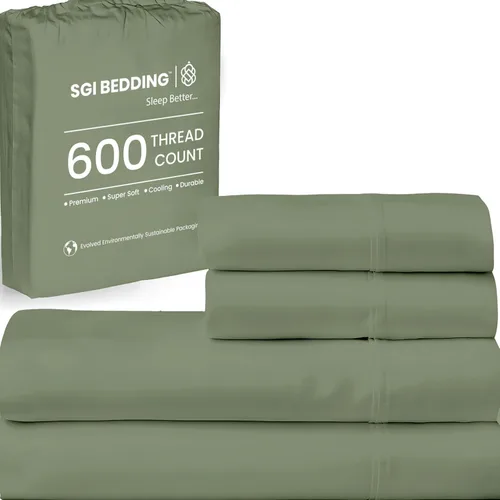 Miniatura 8 de SGI Bedding - Juego de sábanas de 600 hilos, 4 piezas, 100% de algodón egipcio, tamaño completo, juego de sábanas con bolsillo profundo de 38 cm