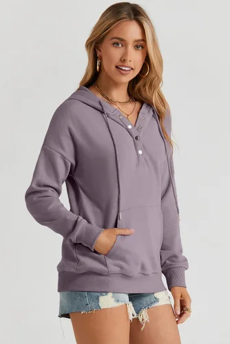 Miniatura 8 de Dokotoo Sudaderas con Capucha para Mujer 2025 con Cuello de Botón Cordón Ajustable Sudadera con Capucha Pullover Casual de Manga Larga Tops Camisetas