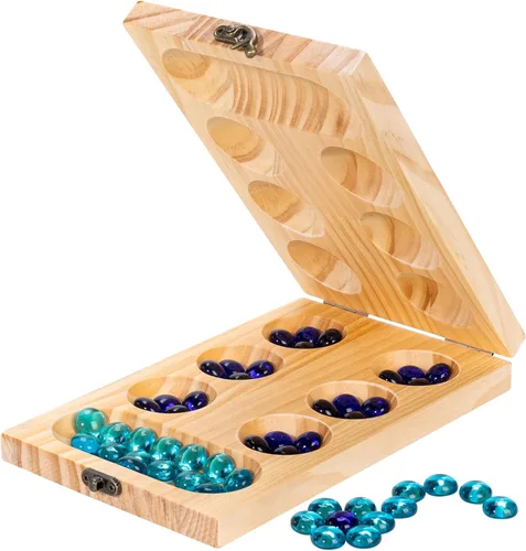 Juego de mesa de madera Mancala, juego de Mancala de tamaño grande con instrucciones, juego de mesa portátil para viajes para niños y adultos