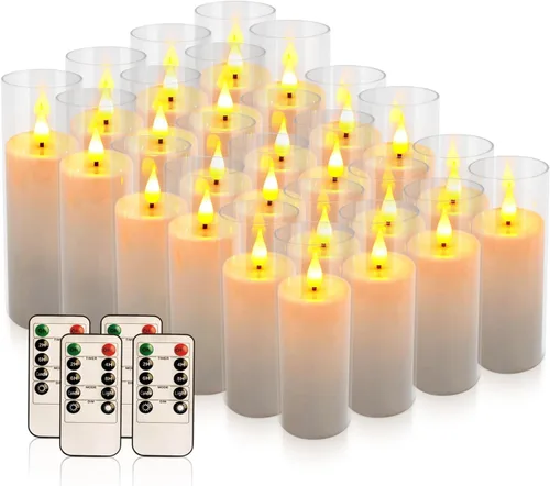 Miniatura 9 de YOROXRG Set de 24 velas sin llama impermeables para exteriores, velas LED con 4 controles remotos y temporizador
