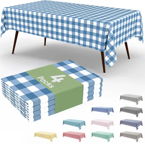 Miniatura 52 de Smiry Paquete de 3 Manteles Desechables de Cuadros Gingham Color Caqui - 54" x 72" Mantel de Plástico de Servicio Pesado, Cubiertas de Mesa