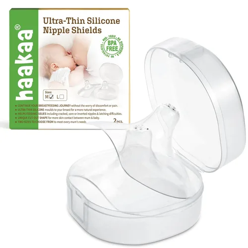 haakaa Protectores de pezón de silicona para lactancia con estuche de transporte Ultradelgados Supersuaves (18mm, 2 piezas)