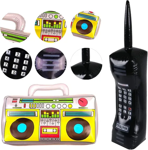 Miniatura 4 de 3 piezas inflables de teléfono móvil accesorios de radio inflable Boombox para decoraciones de fiesta de los años 80 y 90 suministros de fiesta