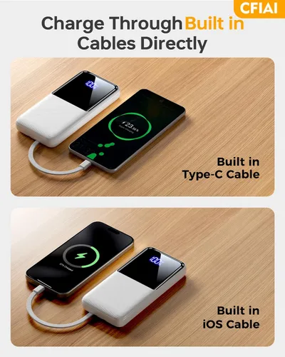 Miniatura 8 de Banco de Energía Cargador Portátil - Paquete de Batería de 15,000mAh Cargador de Teléfono Portátil con Cable Integrado 22.5W Carga Rápida Powerbank