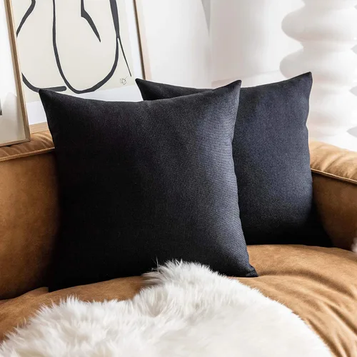 Miniatura 39 de Fundas de almohada decorativas Demetex grises 18x18, fundas de almohada cuadradas de lino para sofá, fundas de almohada estilo granja para cama
