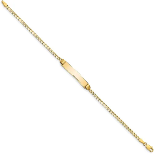 Miniatura 2 de Engravable Personalized Custom 10K Yellow Gold Flat Curb Link ID Bracelet For Men or Women Length 7 inches Width 5.44 mm With Lobster Claw Clasp
