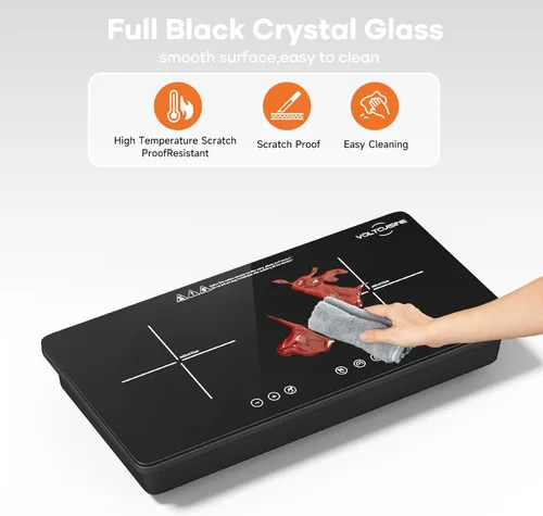 Miniatura 3 de Quemador de inducción doble de 1800 W, panel de patrón cruzado mínimo, 2 zonas de cocción de 900 W, control táctil, 8 niveles de potencia, Negro