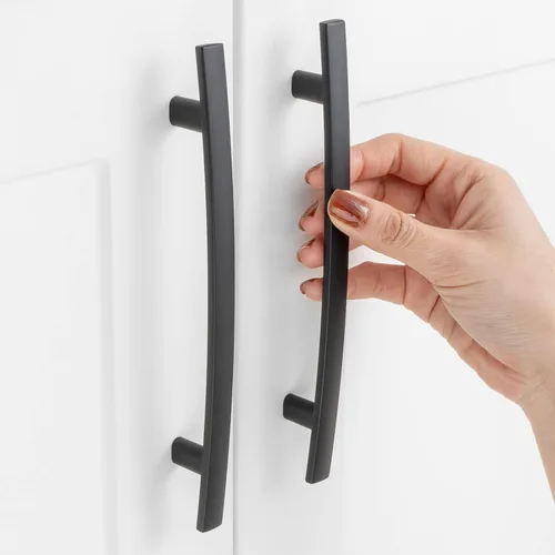 Miniatura 22 de Paquete de 10 tiradores curvados de 3 pulgadas con agujeros centrales, color negro mate, manijas de gabinete negras, accesorios de cocina negros