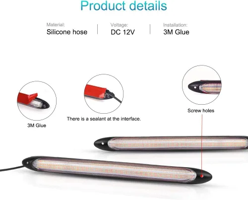 Miniatura 6 de 2 luces LED universales DRL para circulación diurna para automóvil, tira de faros delanteros secuenciales, luz de señal de giro blanco amarillo