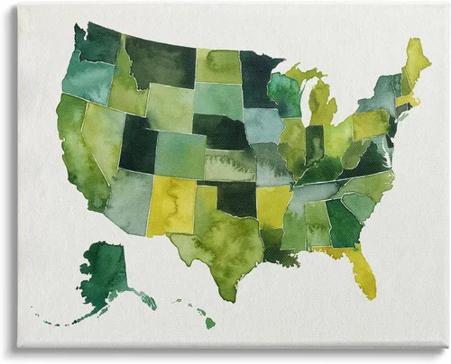 Miniatura 8 de Stupell Industries Placa de pared moderna con mapa de acuarela verde de Estados Unidos, 19 x 13 pulgadas