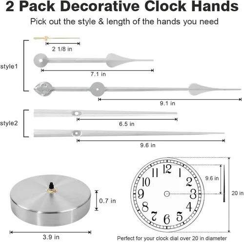 Miniatura 3 de EMOON 2 pares de manos 3D reloj movimiento DIY gran pared reloj mecanismo de reloj de cuarzo para decoración de arte casero (plata)