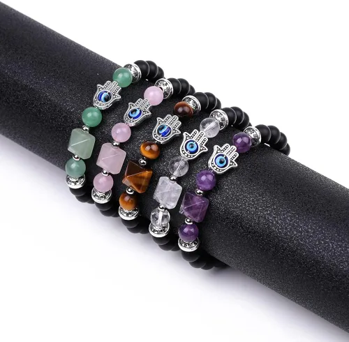Miniatura 5 de Lmcheny Natural Healing Crystal Stretch Beaded Bracelet, Evil Eye Pyramid Chakra Bracelet Healing Stone Handmade Bracelet for Women