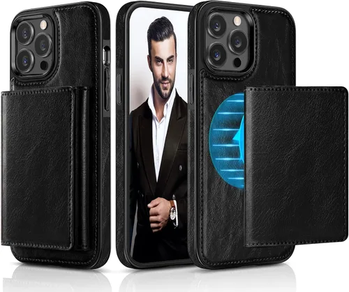 Miniatura 10 de LOHASIC Funda tipo cartera para iPhone 13 Pro Max, funda de cuero de primera calidad compatible con cargador seguro Mag, cartera magnética