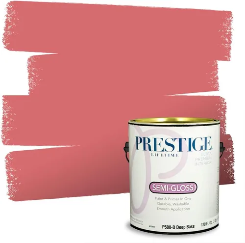 Miniatura 139 de Prestige Paints E100-T-SW6591 Pintura exterior e imprimación en uno, 1 galón, plano, combinación comparable de Sherwin Williams Amaryllis, 1 galón