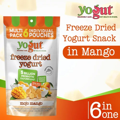 Miniatura 3 de YoGut Bocadillo de yogur liofilizado, mango, paquete de 6, aperitivos saludables para niños, niños pequeños y adultos, sin gluten, sin OMG, con 5