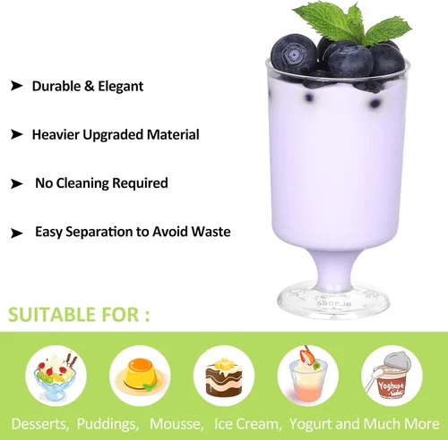 Miniatura 3 de Eupako Mini tazas de postre con cucharas de 4 onzas líquidas – Vasos de plástico transparente para parfait, taza pequeña redonda para aperitivos