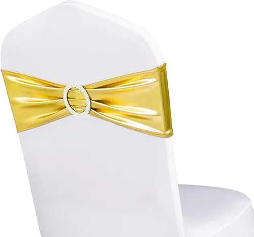 Miniatura 11 de Paquete de 50 bandas elásticas para sillas de bebé azul para boda, bandas elásticas de licra con hebilla deslizante, arcos de sillas de spandex