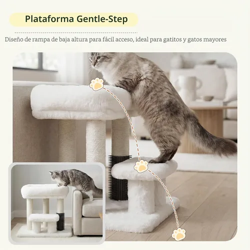 Miniatura 5 de Heybly Poste rascador para gatos, torre de árbol pequeño para gatos con 3 postes de sisal completos, cama de felpa extraíble, cepillo de aseo