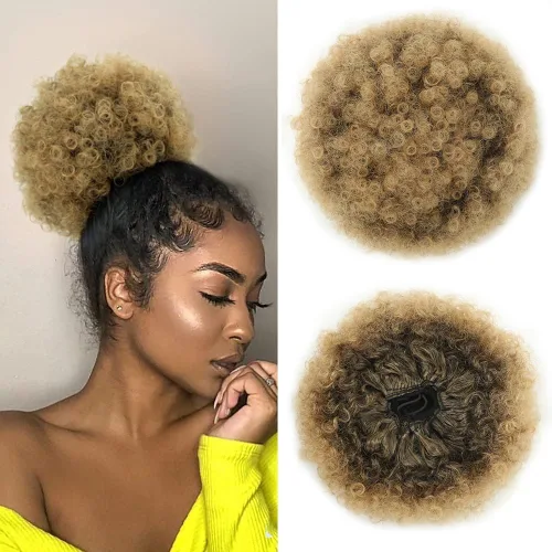 Miniatura 10 de THEMIS HAIR Cola de caballo afro con cordón para mujeres negras, moño corto de cola de caballo con cordón alto para cabello natural corto, 1b