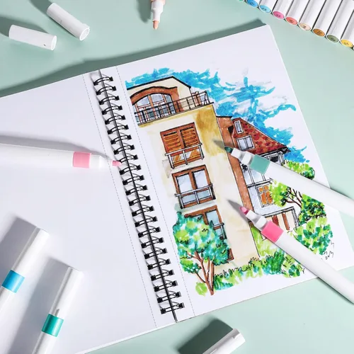 Miniatura 6 de 50 hojas de papel para marcadores, bloc de bocetos artísticos a prueba de sangrado de 5.8×8.3 pulgadas, papel de dibujo de 73lb/120gsm, libro