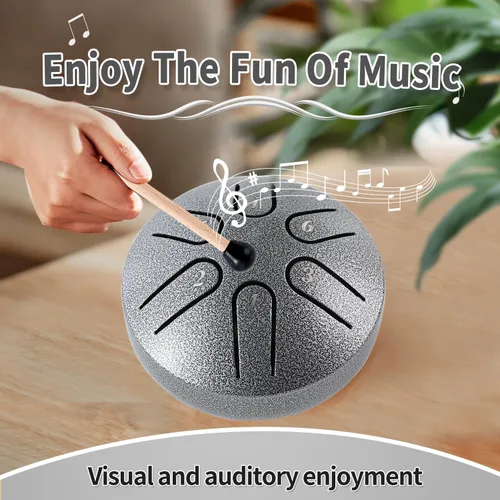 Miniatura 7 de Yahpetes Tambor de lengua de acero, instrumento de percusión musical, tambor de lluvia de metal para exterior, 3 pulgadas, 6 notas, Clave C