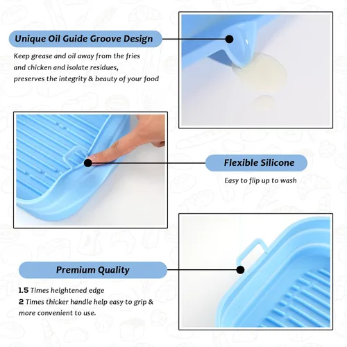 Miniatura 5 de [Paquete de 2] Forros cuadrados de silicona para freidora de aire – Cesta reutilizable para freidora de aire – Olla fácil de limpiar para freidora