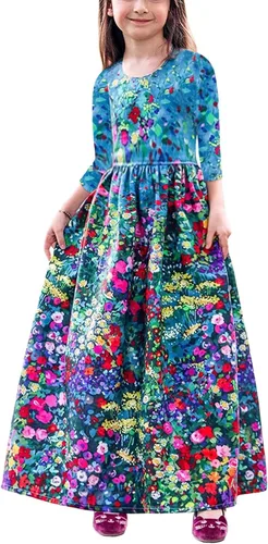 Miniatura 7 de 21KIDS Vestido largo floral de manga larga 3/4 con bolsillos para niñas de 6 a 12 años