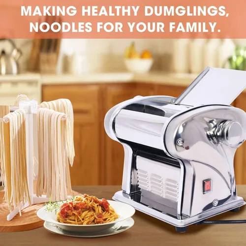 Miniatura 2 de Máquina eléctrica de pasta, máquina de rodillos de acero inoxidable, 2 cuchillas para fideos redondos delgados de 0.059 in y planos de 0.157 in