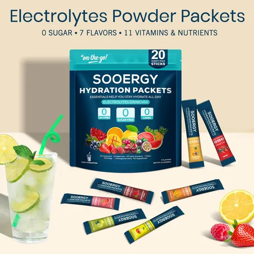 Miniatura 3 de paquetes de polvo de electrolitos sin azúcar, paquetes de hidratación, 7 sabores, mezcla de bebida de electrolitos líquidos diarios