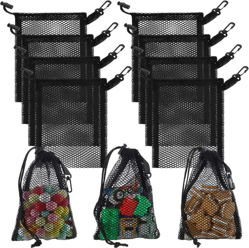 8 bolsas de malla negra con cordón y clips, pequeñas bolsas de malla de almacenamiento de nailon, bolsa para lavavajillas, bolsa de red para joyas,