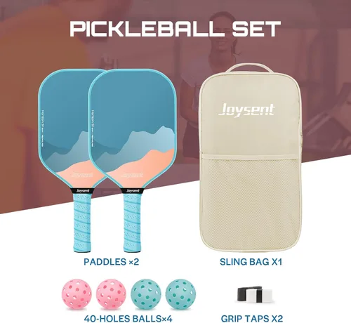Miniatura 7 de Juego de 2 palas de pickleball aprobadas por USAPA de fibra de carbono con raquetas de pickleball para principiantes, bolas de pepinillo para Azul