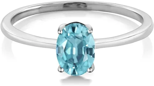 Miniatura 19 de Gem Stone King Anillo de compromiso solitario con piedra preciosa de oro blanco de 10 quilates, ovalado, 0.27 x 0.19 pulgadas, anillo de promesa