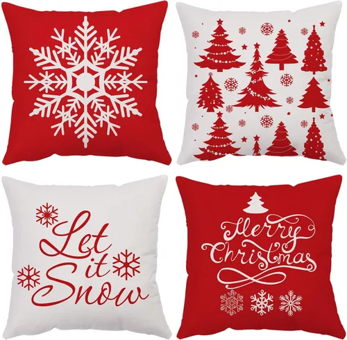 Miniatura 21 de Fundas de Almohada Feliz Navidad 12x12 Juego de 4 Fundas de Almohada de Terciopelo de Navidad Rosa Navidad Invierno Vacaciones Fundas de Almohada