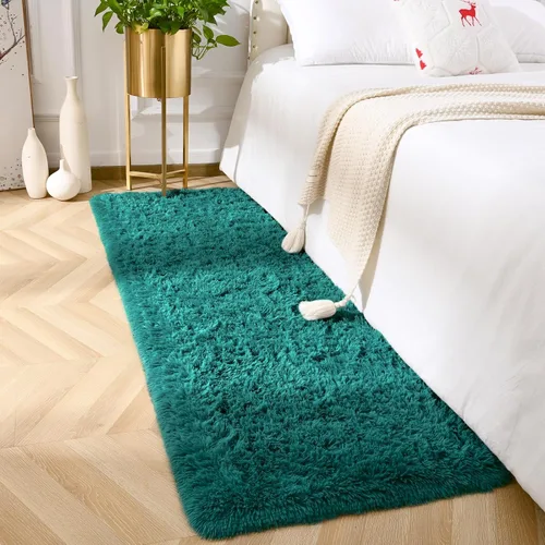 Miniatura 4 de Amearea Alfombra Peluda Azul y Verde de Pasillo para Dormitorio, Niñas, Sala de Estar, 2 x 6 pies, Color Verde Azulado, Extra Suave y Esponjosa