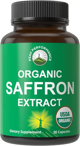 Suplementos de azafrán - Cápsulas de extracto de azafrán orgánico USDA para mujeres, hombres y niños. Con fibra prebiótica orgánica en lugar de