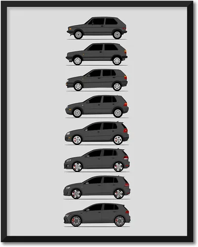 Miniatura 22 de Custom Car Posters Póster hecho a mano compatible con Volkswagen Golf GTI Generations e impresión de VW GTI (modelos de coche: MK1 a MK8)