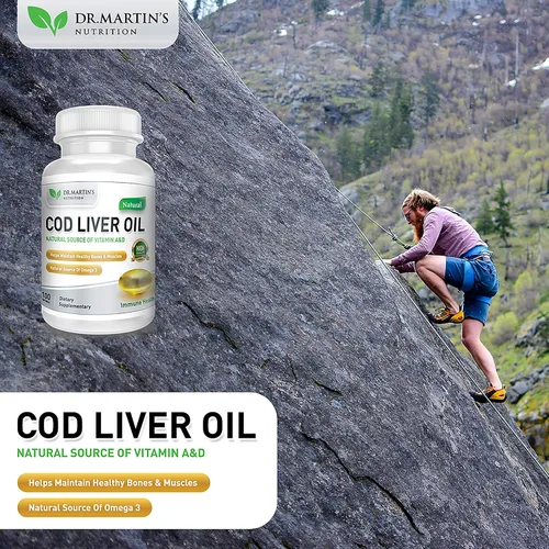 Miniatura 5 de Aceite de hígado de Bacalao sin eructos 100 cápsulas blandas Fuente natural de ácidos grasos Omega 3 EPA y DHA Vitamina A y D Apoya la salud