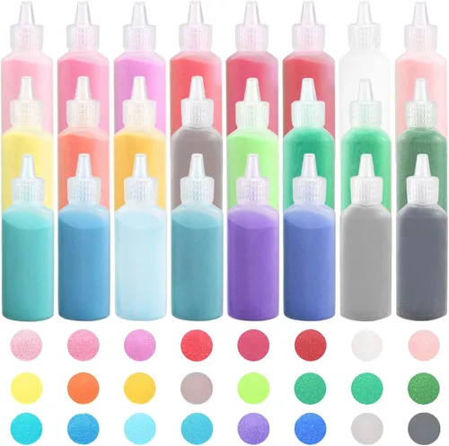 Miniatura 5 de Niurewan 24 piezas de arena artística, botellas de 1.25 onzas, kit de artes y manualidades de arena DIY, arena escénica para niños, kit de arena