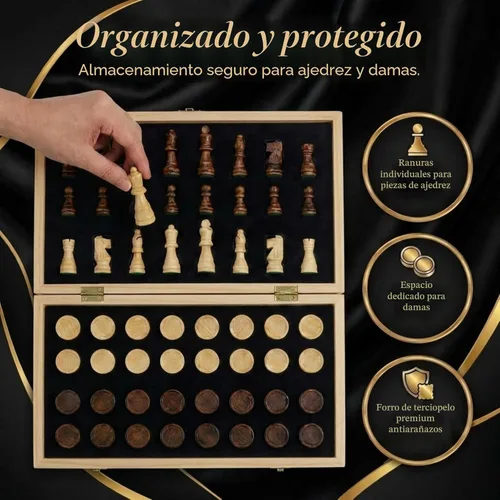 Miniatura 3 de Juego de ajedrez magnético de madera y juego de mesa de damas, tablero de ajedrez plegable de 15 pulgadas Juego de mesa 2 en 1 de madera maciza