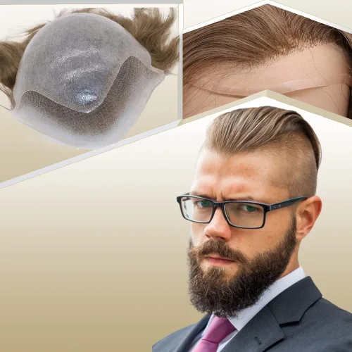 Miniatura 22 de Peluca de cabello humano europeo de repuesto para hombre, encaje suizo frontal, 0.003 in, piel fina, poliuretano, con bucle, 10 x 8 pulgadas, 20%