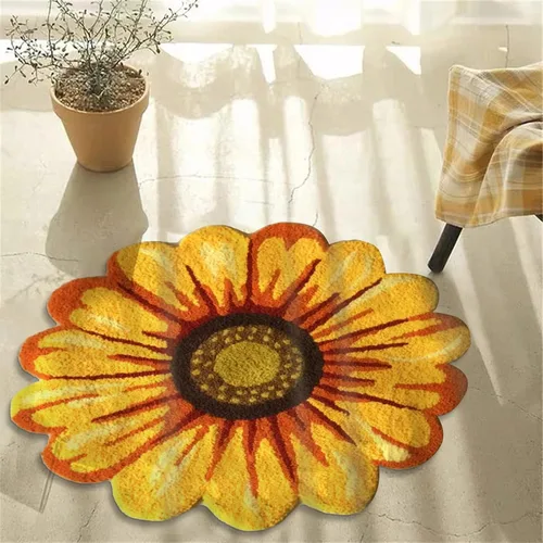 Miniatura 3 de Syhonic Alfombra hecha a mano con forma de girasol de 25 x 25 pulgadas, lavable antideslizante, alfombra de baño para dormitorio, sala de estar