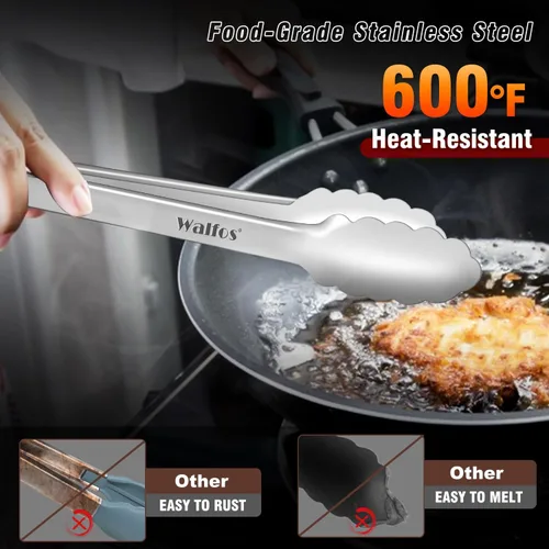 Miniatura 3 de Walfos Juego de 2 pinzas de parrilla extralargas de 17 pulgadas, pinzas de acero inoxidable para asar, cocinar, barbacoa/barbacoa, bufé y torneado 2