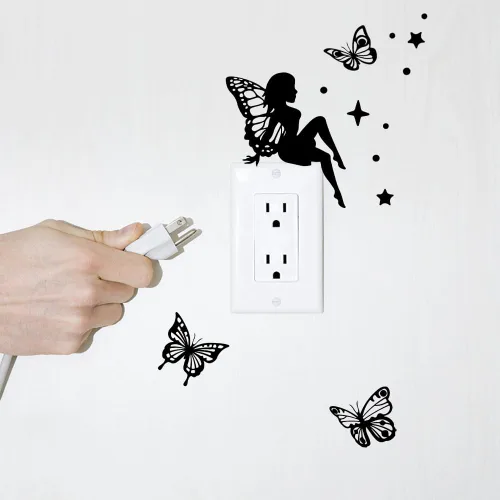 Miniatura 3 de SUPERDANT Calcomanías de pared de hadas de mariposa negra, elfos, estrellas, luna, interruptor de decoración, pegatina de despegar y pegar