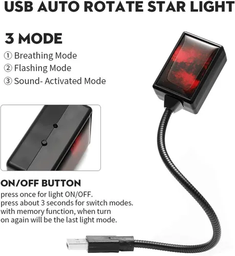 Miniatura 4 de SOCAL-LED LIGHTING Luz de noche USB para coche, proyector de estrellas azul y morado, luces LED decorativas románticas para techo y techo