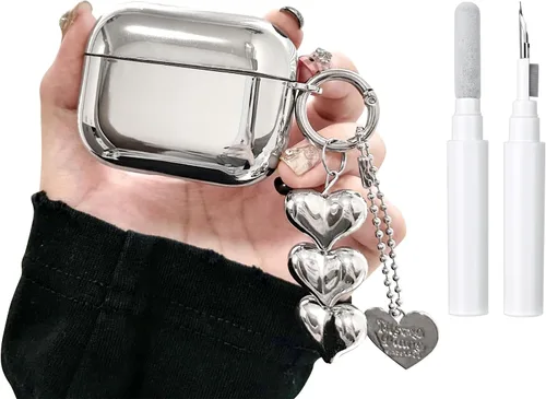 Miniatura 8 de inewateri Funda compatible con AirPods 4, TPU suave con kit de limpieza, bonito dije de hebilla plateada a la moda, diseño estético, a prueba