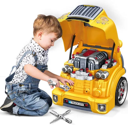 Miniatura 8 de MOBIUS Toys Juego de motor de juguete - Gran camión mecánico de construcción y reparación con luces, sonidos y herramientas - Modelo de motor