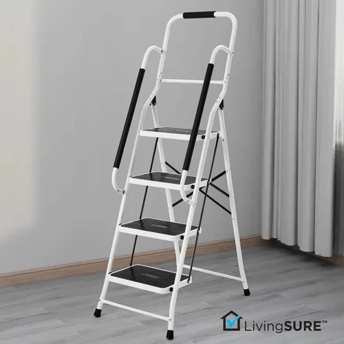 Miniatura 2 de Miles Kimball. Escalera Plegable de cuatro escalones con pasamanos XL.