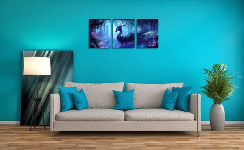 Miniatura 4 de Arte de pared de dragón psicodélico, pintura al óleo de dragón espíritu azul sobre lienzo, arte de pared para decoración moderna del hogar con arte