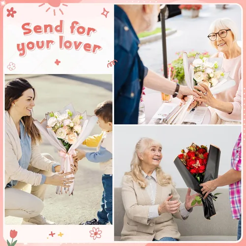 Miniatura 7 de KFPPLXQ Juego de 60 hojas de papel de regalo de flores de rosa, papel de regalo floral impermeable de 22.8 pulgadas con 3 rollos de cinta